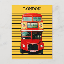 Postal Autobús retro londinense de fondo amarillo