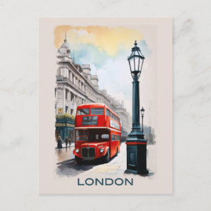 Postal Autobús Rojo de Londres Inglaterra Viajes Vintage