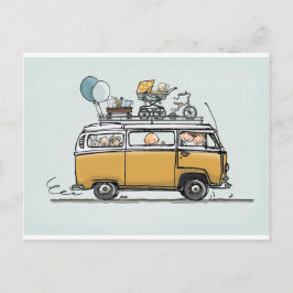 Postal Autobús vintage con bebé