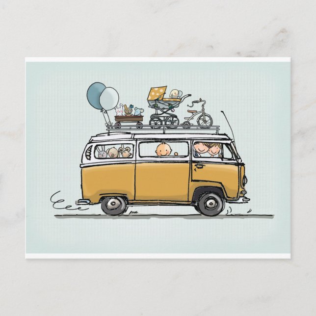 Postal Autobús vintage con bebé (Anverso)