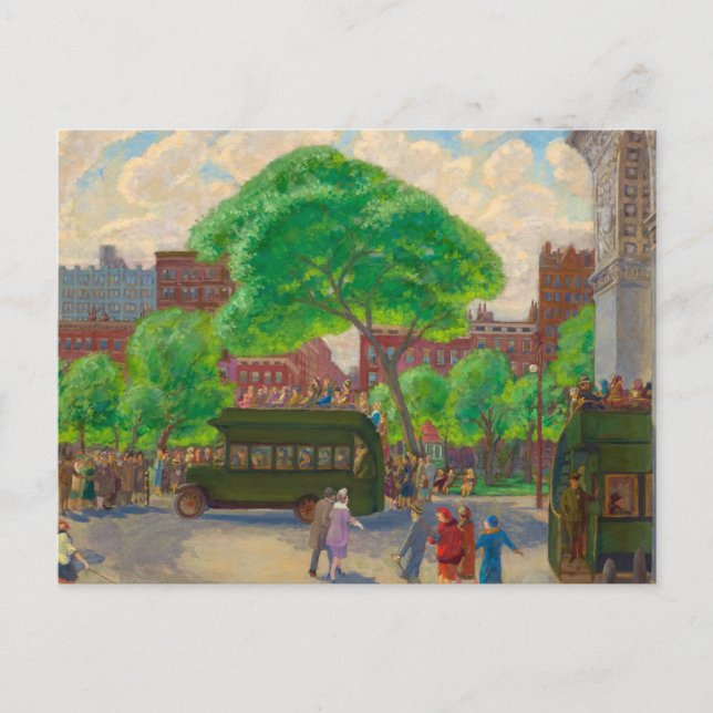Postal Autobuses en la Plaza por John Sloan (Anverso)
