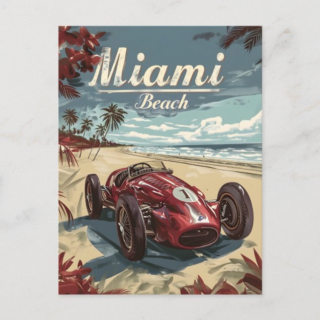 Postal Automóvil de carreras Miami Beach Vintage (Anverso)