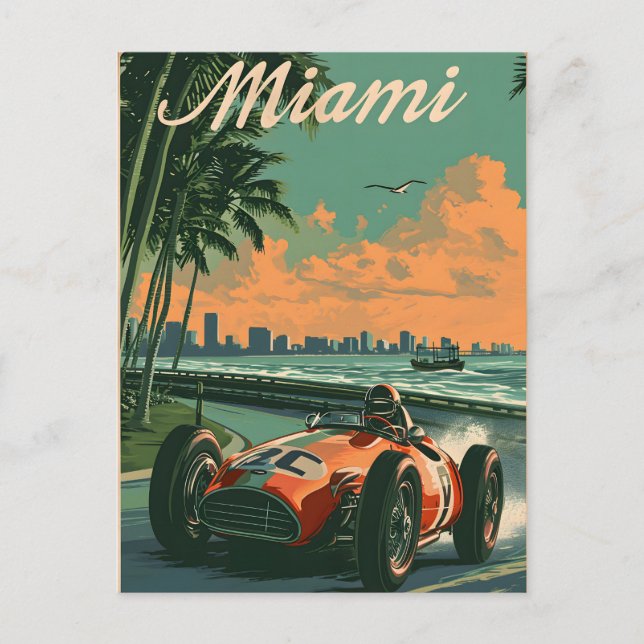 Postal Automóvil de carreras vintage de Miami (Anverso)