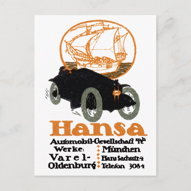 Postal Automóvil de Hansa 1914 (Anverso)