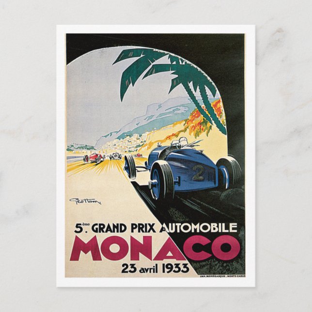 Postal Automóvil del Gran Premio de Mónaco (Anverso)
