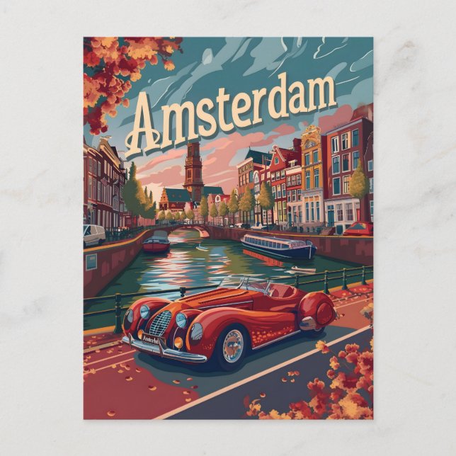 Postal Automóvil vintage de Amsterdam (Anverso)