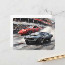 Postal Automóviles de Músculo Rojo y Negro