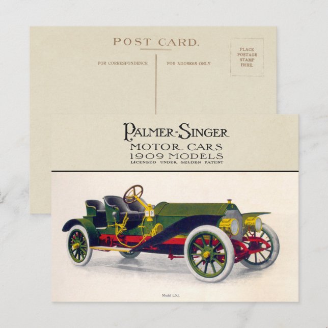 Postal Automóviles de Palmer-Singer, 1909 (Anverso / Reverso)
