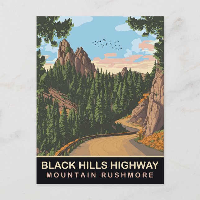 Postal Autopista Black Hills, Monte Rushmore, SD, Viaje (Anverso)