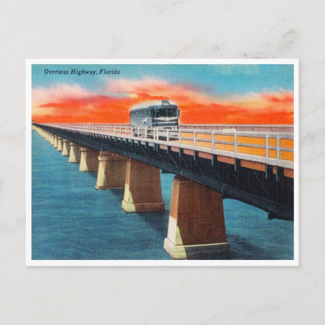 Postal Autopista Vintage Overseas Highway, Florida Travel (Anverso)