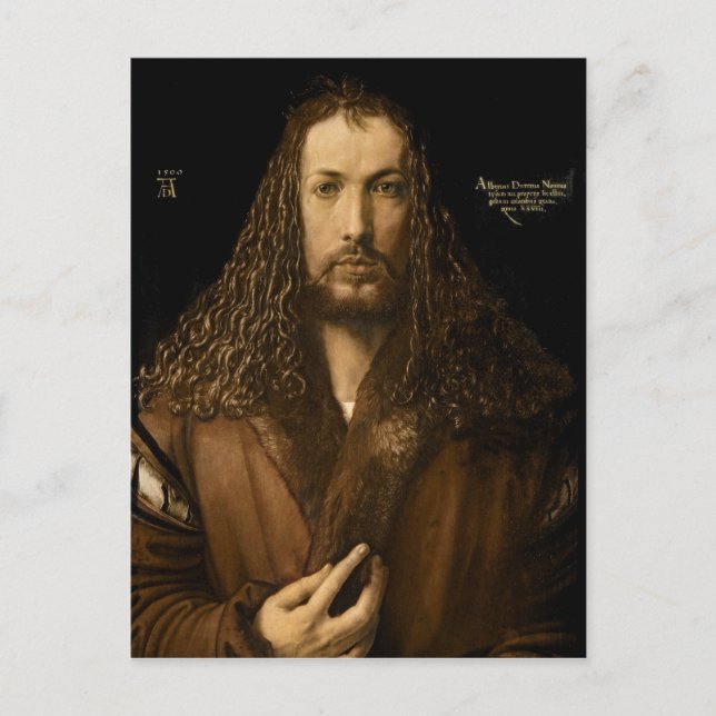 Postal Autoretrato a la edad de veintiocho años, 1500 (Anverso)