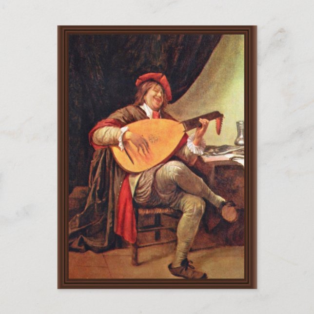 Postal Autoretrato Como Jugador De Violín Por Steen Jan ( (Anverso)