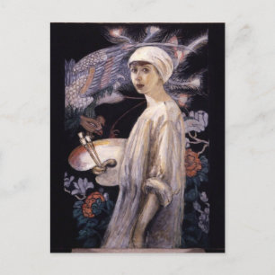 Postal Autoretrato con aves paraísas por Stettheimer