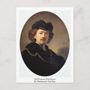 Postal Autoretrato Con Beret Por Rembrandt Van Rijn