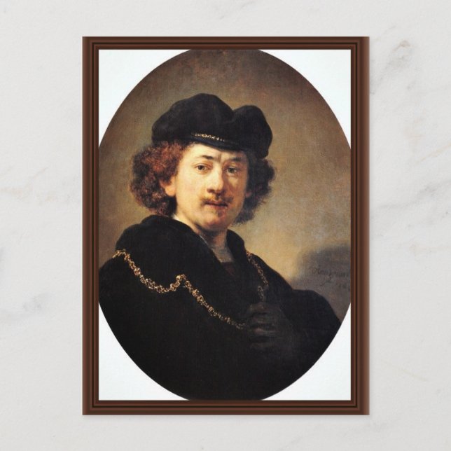 Postal Autoretrato Con Beret Y Cadena De Oro [1]. (Anverso)