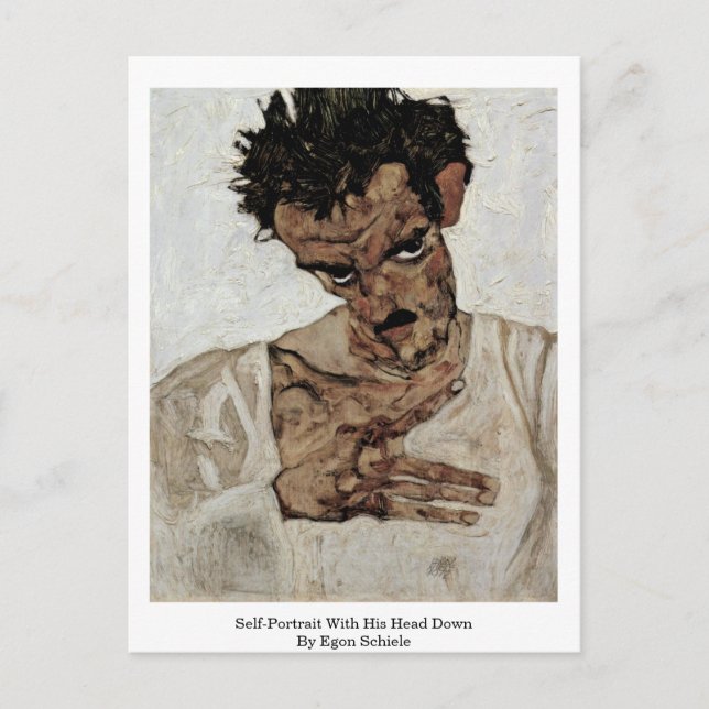 Postal Autoretrato Con La Cabeza Abajo Por Egon Schiele (Anverso)
