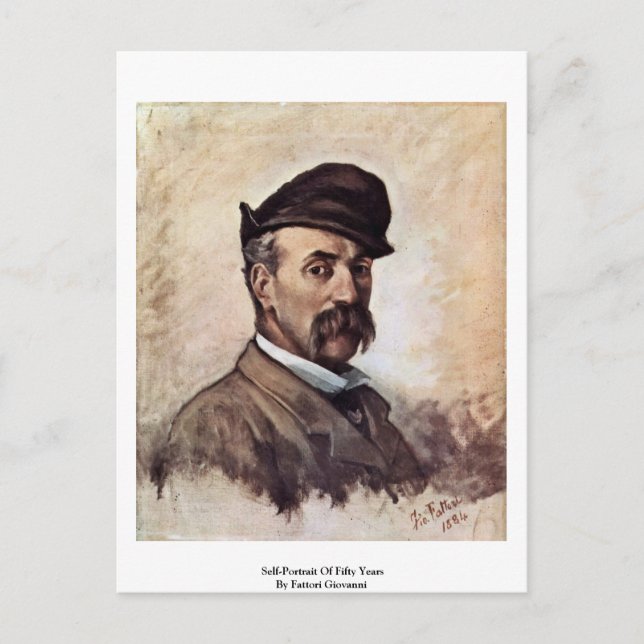 Postal Autoretrato De Cincuenta Años Por Fattori Giovanni (Anverso)