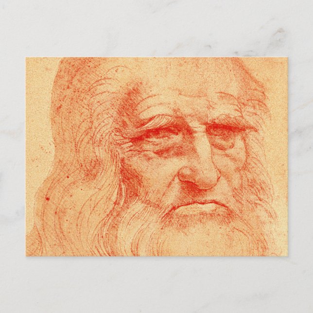 Postal Autoretrato de tiza roja de Leonardo da Vinci (Anverso)