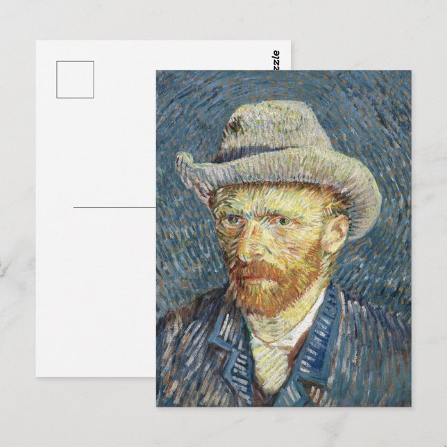Postal Autoretrato de Van Gogh con Gorra de Grey Felt (Anverso / Reverso)