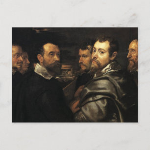 Postal Autoretrato en un círculo de amigos