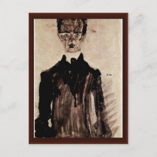 Postal Autoretrato En Un Robo Negro De Schiele Egon