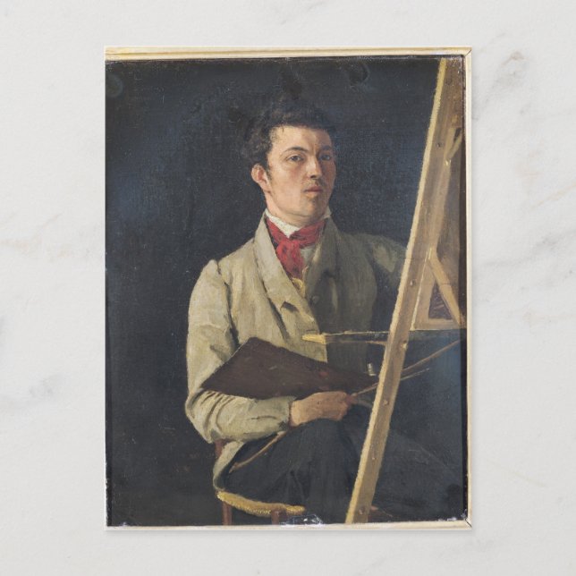 Postal Autoretrato, sentado al lado de un caballete, 1825 (Anverso)