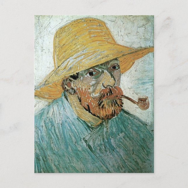 Postal Autoretrato, tubería, Gorra de paja, Bella Artes V (Anverso)