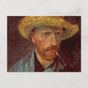 Postal Autoretrato Van Gogh con Gorra de paja y tubería