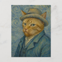 Postal Autorretrato de gato al estilo Van Gogh Arte vinta