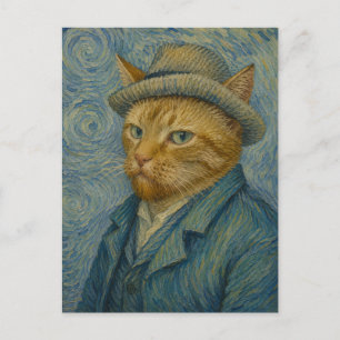 Postal Autorretrato de gato al estilo Van Gogh Arte vinta