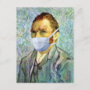 Postal Autorretrato de Vincent Van Gogh con máscara burlo