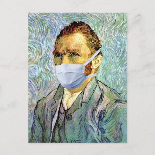 Postal Autorretrato de Vincent Van Gogh con máscara burlo (Anverso)