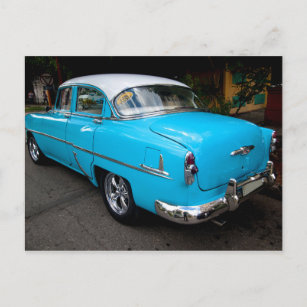 Postal Autos clásicos de Cuba Taxi turquesa