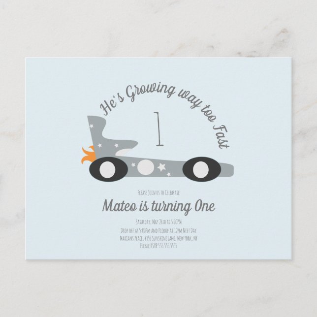 Postal Autos de Carreras Retro Cumpleaños Estrellas Luna  (Anverso)