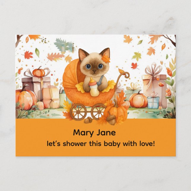 Postal Autumn Baby Shower para los amantes del gato (Anverso)