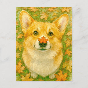 Postal Autumn Corgi Charm Cosy Fall Postcard