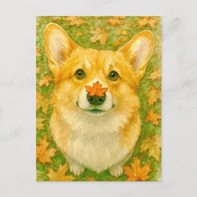Postal Autumn Corgi Charm Cosy Fall Postcard (Anverso)