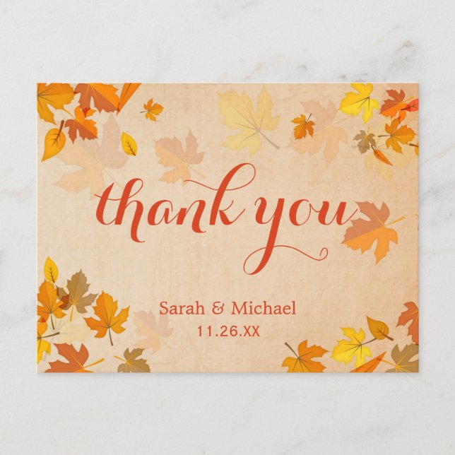 Postal Autumn Gold Maple Leaves Gracias (Anverso)