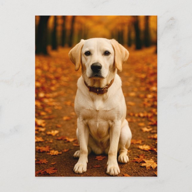 Postal Autumn Labrador Postcard Golden Fall Forest Dog (Anverso)