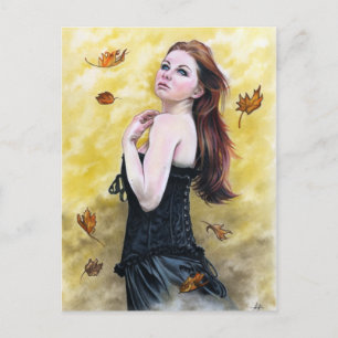 Postal Autumn Leaves Lady Fantasma arte Katerinaart