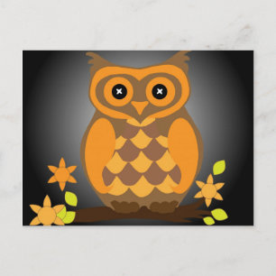 Postal Autumn Naranja Owl Postcard