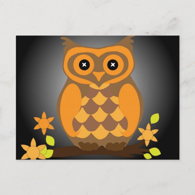 Postal Autumn Naranja Owl Postcard (Anverso)