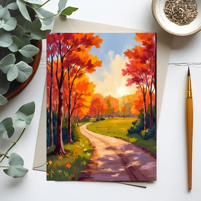 Postal Autumn Path | Red Foliage Nature Landscape (Subido por el creador)