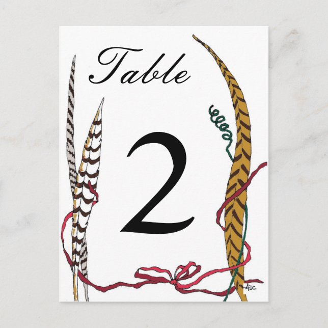 Postal Autumn Pheasant Table Number Card for Reception (Anverso)