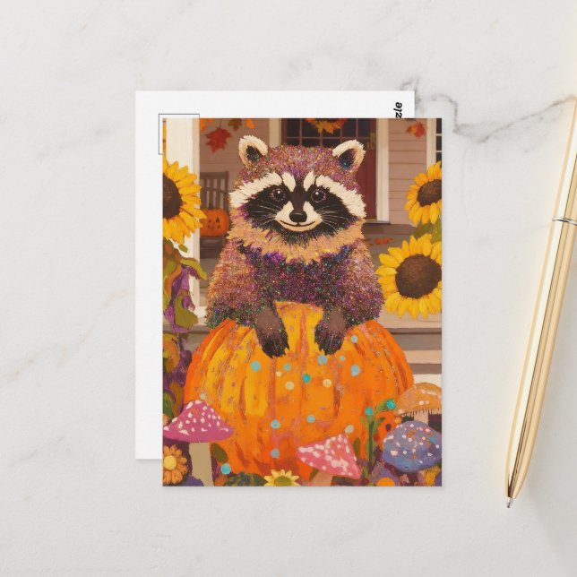 Postal Autumn Raccoon (Anverso/Reverso In Situ)