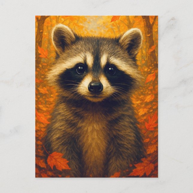 Postal Autumn Raccoon Postcard Cute Animal  Fall Forest (Anverso)