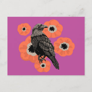 Postal Autumn Raven y Anenome Postcard