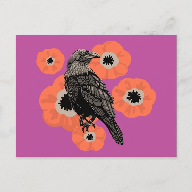 Postal Autumn Raven y Anenome Postcard (Anverso)