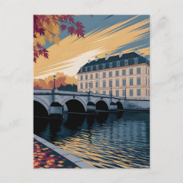Postal Autumn Riverside European City Illustration Art