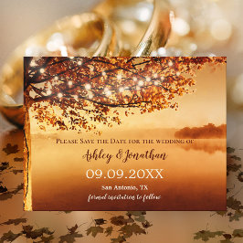 Postal Autumn Tree String Lights Lake View Save the Date